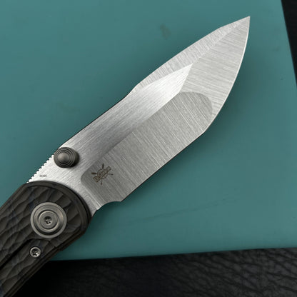 KB KB444B Folklore Folding Knife Flame Titanium w/ Jigged Pattern Milling Handle 3.42'' Belt Satin M390 Blade