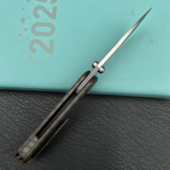 KB KB444B Folklore Folding Knife Flame Titanium w/ Jigged Pattern Milling Handle 3.42'' Belt Satin M390 Blade