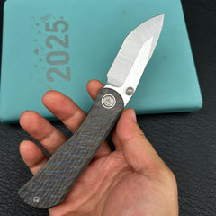 KB KB444B Folklore Folding Knife Flame Titanium w/ Jigged Pattern Milling Handle 3.42'' Belt Satin M390 Blade