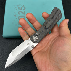 KB KB444B Folklore Folding Knife Flame Titanium w/ Jigged Pattern Milling Handle 3.42'' Belt Satin M390 Blade