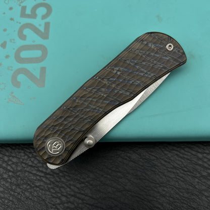 KB KB444B Folklore Folding Knife Flame Titanium w/ Jigged Pattern Milling Handle 3.42'' Belt Satin M390 Blade