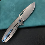 KUBEY KB360A Tityus Frame Lock Flipper Folding Knife grey 6AL4V Titanium Handle  3.39" Blasted Stonewashed 14C28N