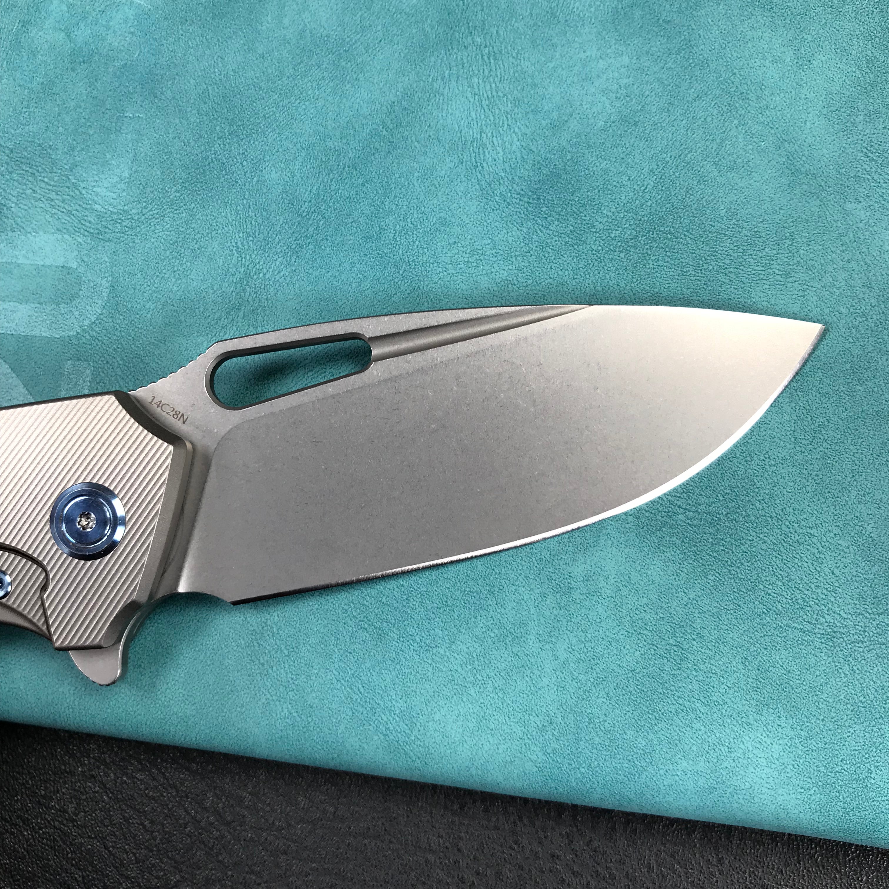 KUBEY KB360A Tityus Frame Lock Flipper Folding Knife grey 6AL4V Titanium Handle  3.39" Blasted Stonewashed 14C28N