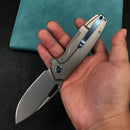 KUBEY KB360A Tityus Frame Lock Flipper Folding Knife grey 6AL4V Titanium Handle  3.39" Blasted Stonewashed 14C28N
