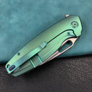 KUBEY KB360B Tityus Frame Lock Flipper Folding Knife green 6AL4V Titanium Handle  3.39" Blasted Stonewashed 14C28N