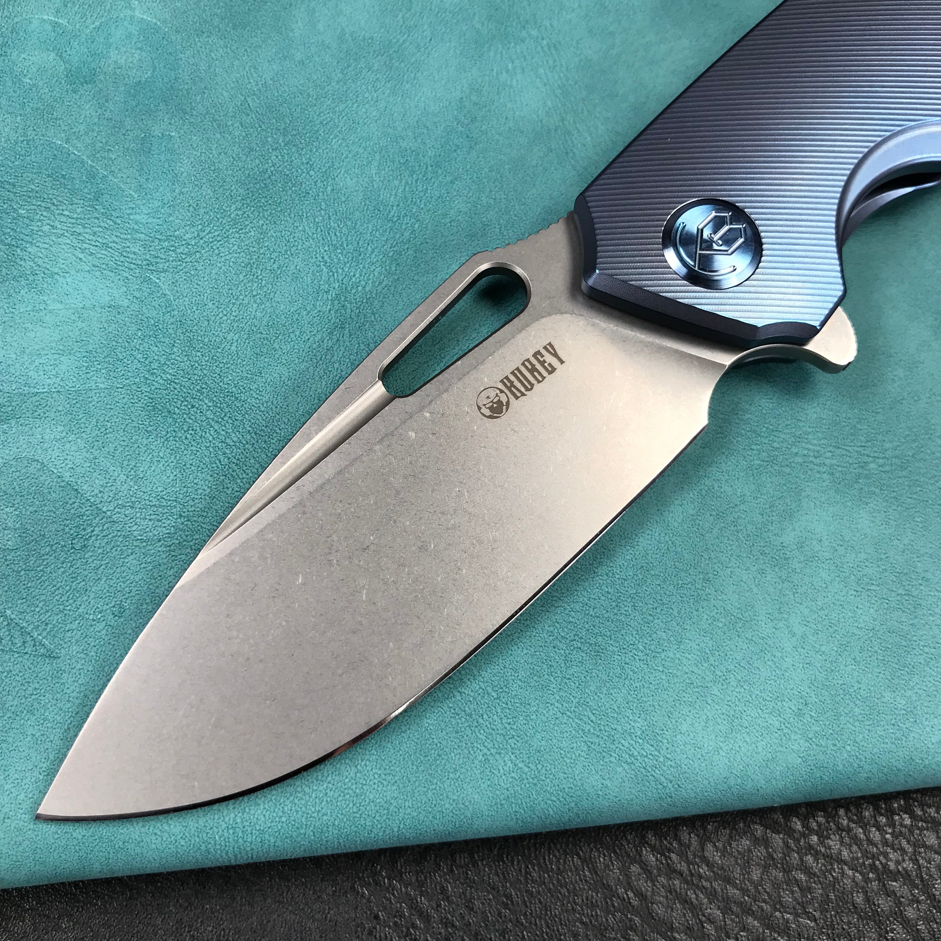 KUBEY KB360D Tityus Frame Lock Flipper Folding Knife  blue 6AL4V Titanium Handle  3.39" Blasted Stonewashed 14C28N