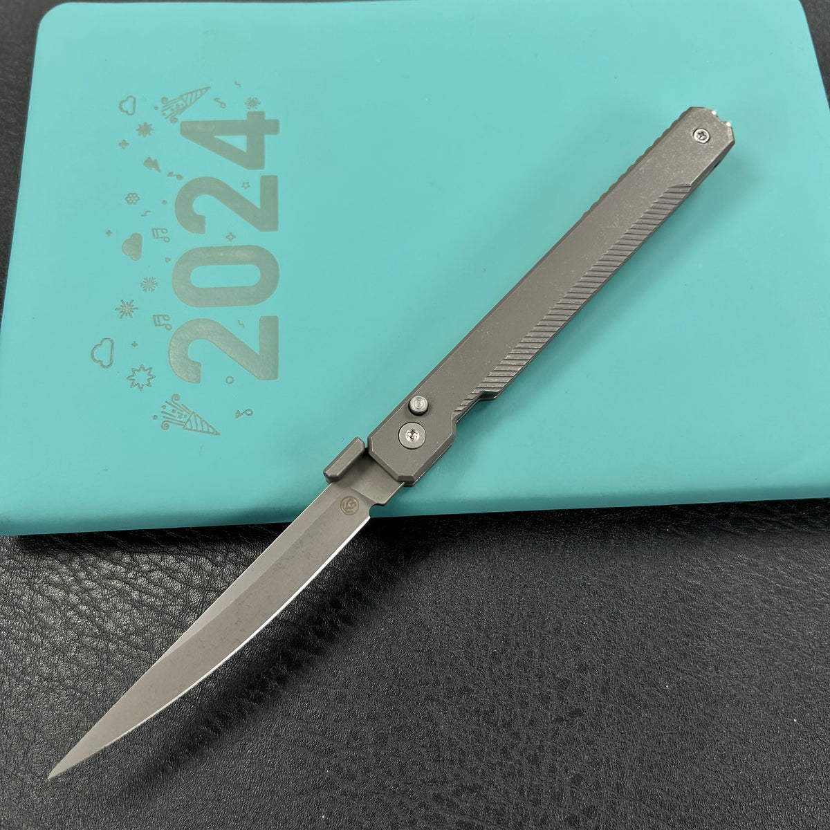 KB Knives KB211A Prism Button Lock CEO Style Pocket Knife Grey Titanium 3.54" Stonewash  M390