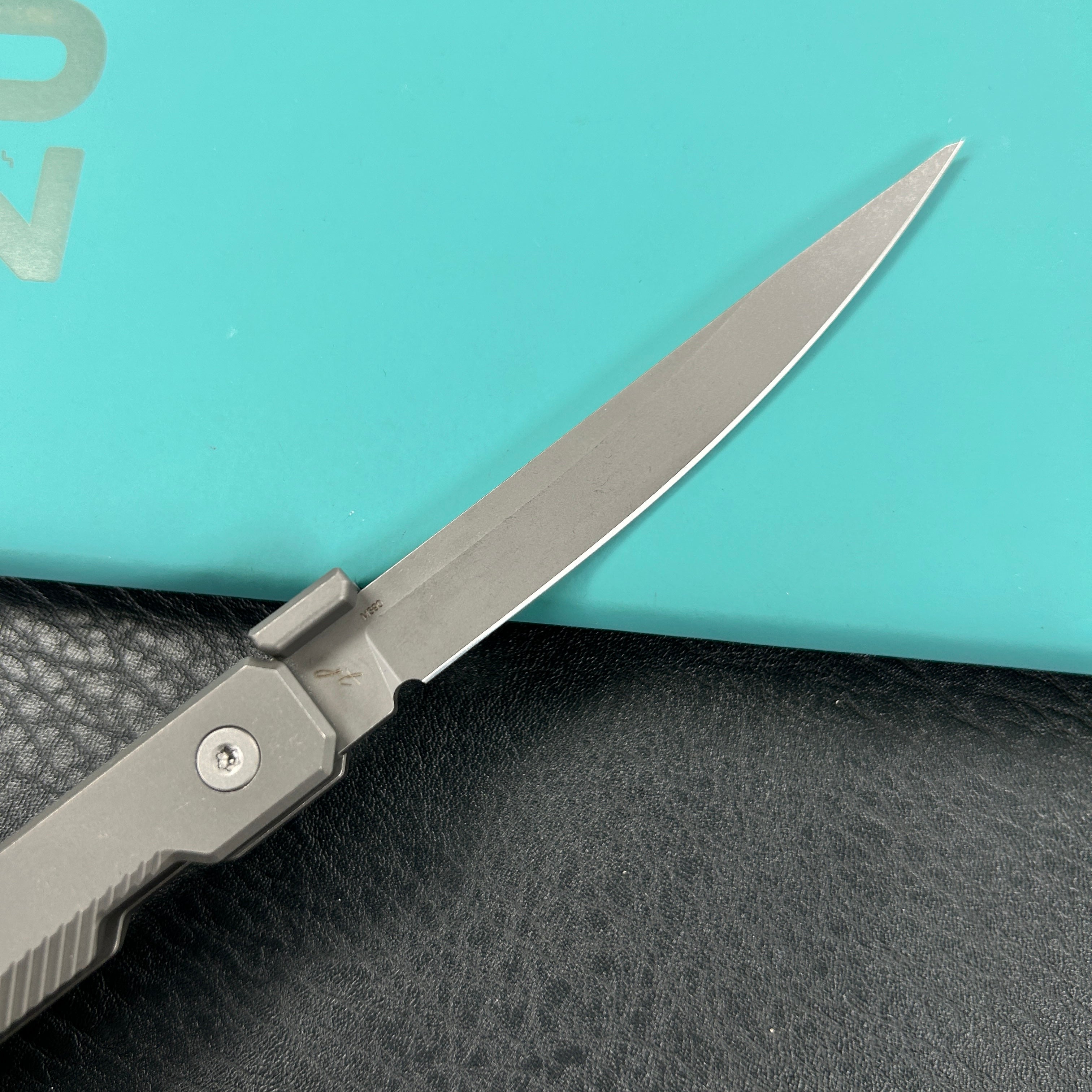 KB Knives KB211A Prism Button Lock CEO Style Pocket Knife Grey Titanium 3.54" Stonewash  M390