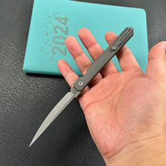 KB Knives KB211A Prism Button Lock CEO Style Pocket Knife Grey Titanium 3.54" Stonewash  M390