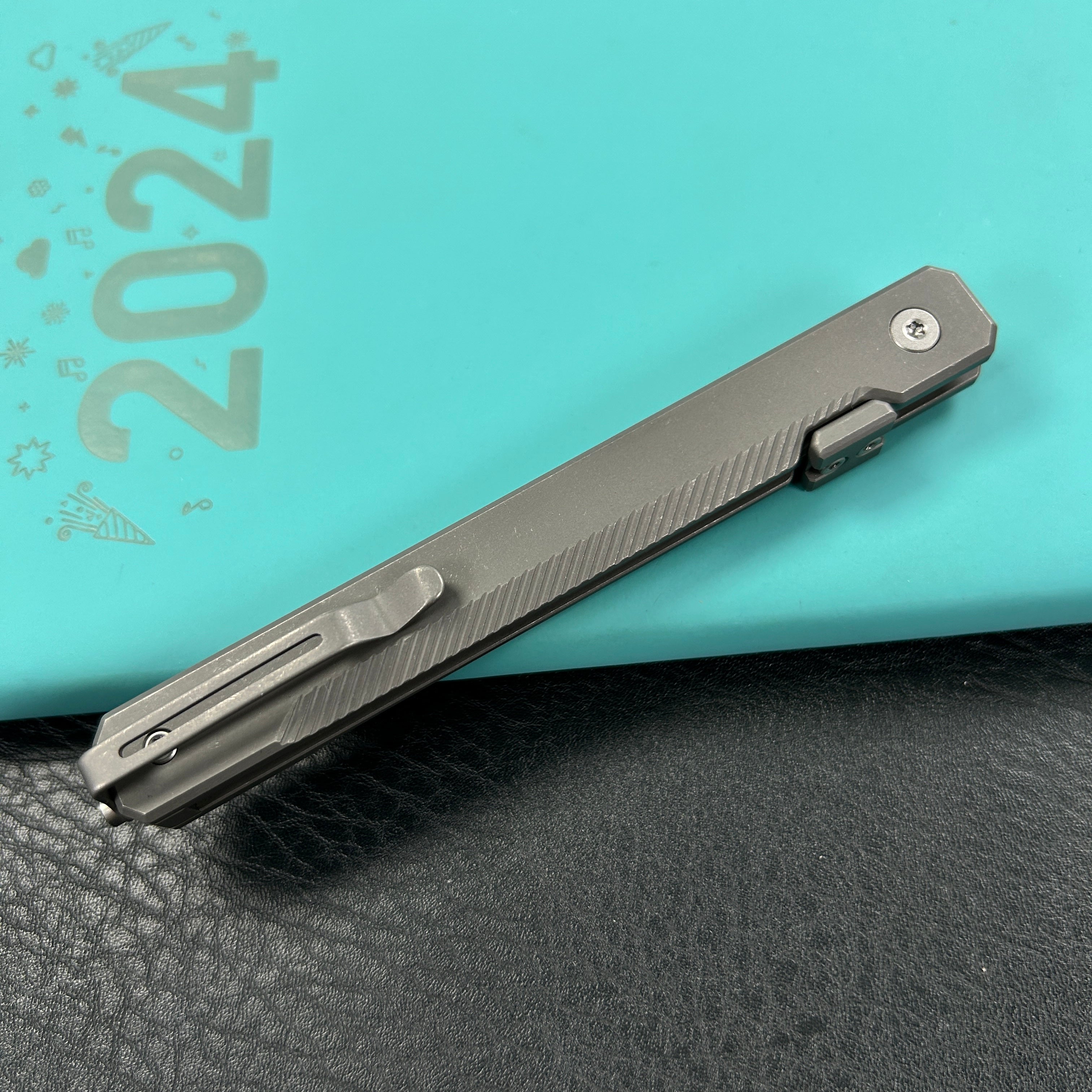 KB Knives KB211A Prism Button Lock CEO Style Pocket Knife Grey Titanium 3.54" Stonewash  M390