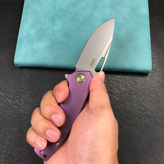 KUBEY KB360C Tityus Frame Lock Flipper Folding Knife  Purple 6AL4V Titanium Handle  3.39" Blasted Stonewashed 14C28N