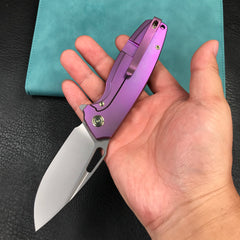 KUBEY KB360C Tityus Frame Lock Flipper Folding Knife  Purple 6AL4V Titanium Handle  3.39" Blasted Stonewashed 14C28N