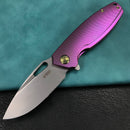 KUBEY KB360C Tityus Frame Lock Flipper Folding Knife  Purple 6AL4V Titanium Handle  3.39" Blasted Stonewashed 14C28N