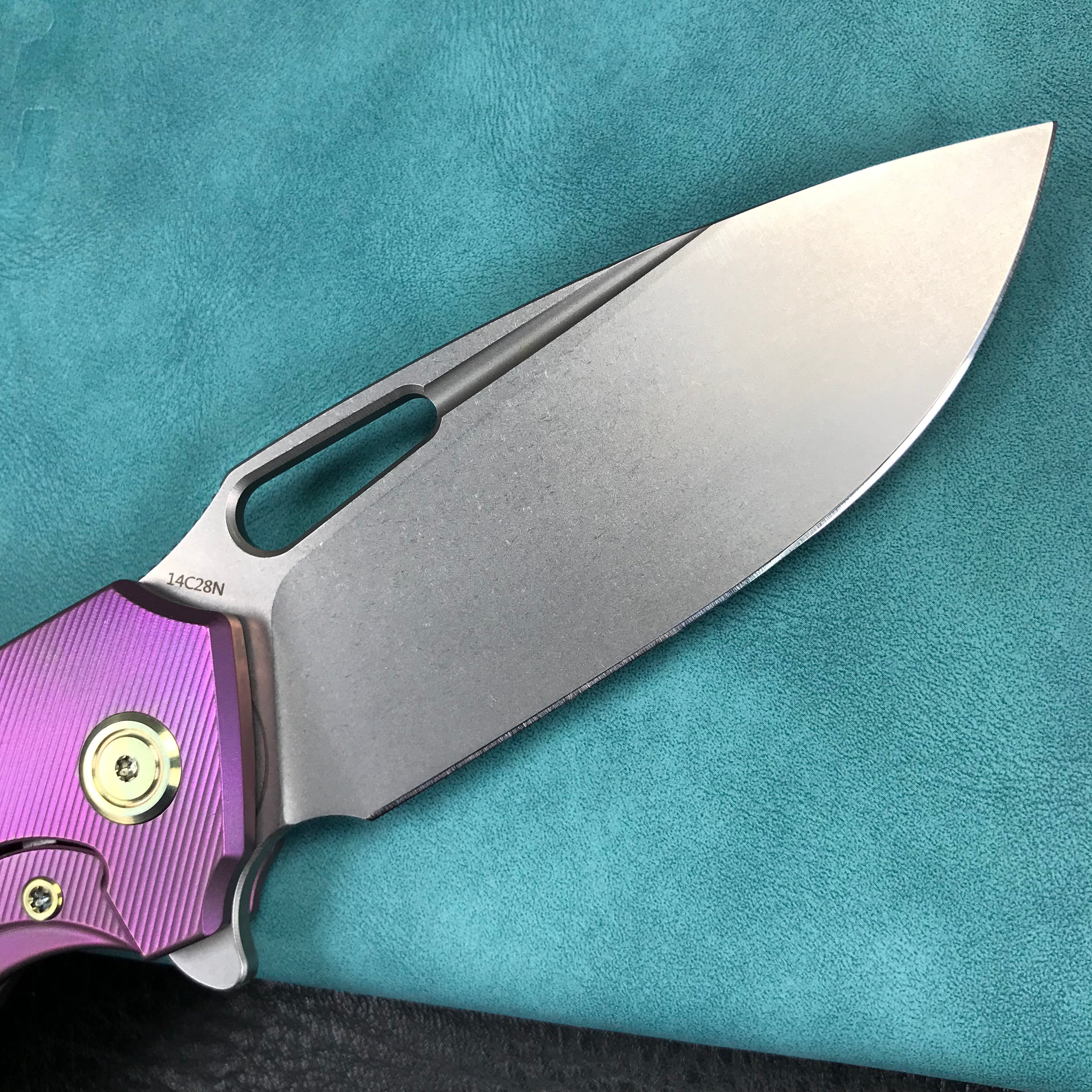 KUBEY KB360C Tityus Frame Lock Flipper Folding Knife  Purple 6AL4V Titanium Handle  3.39" Blasted Stonewashed 14C28N