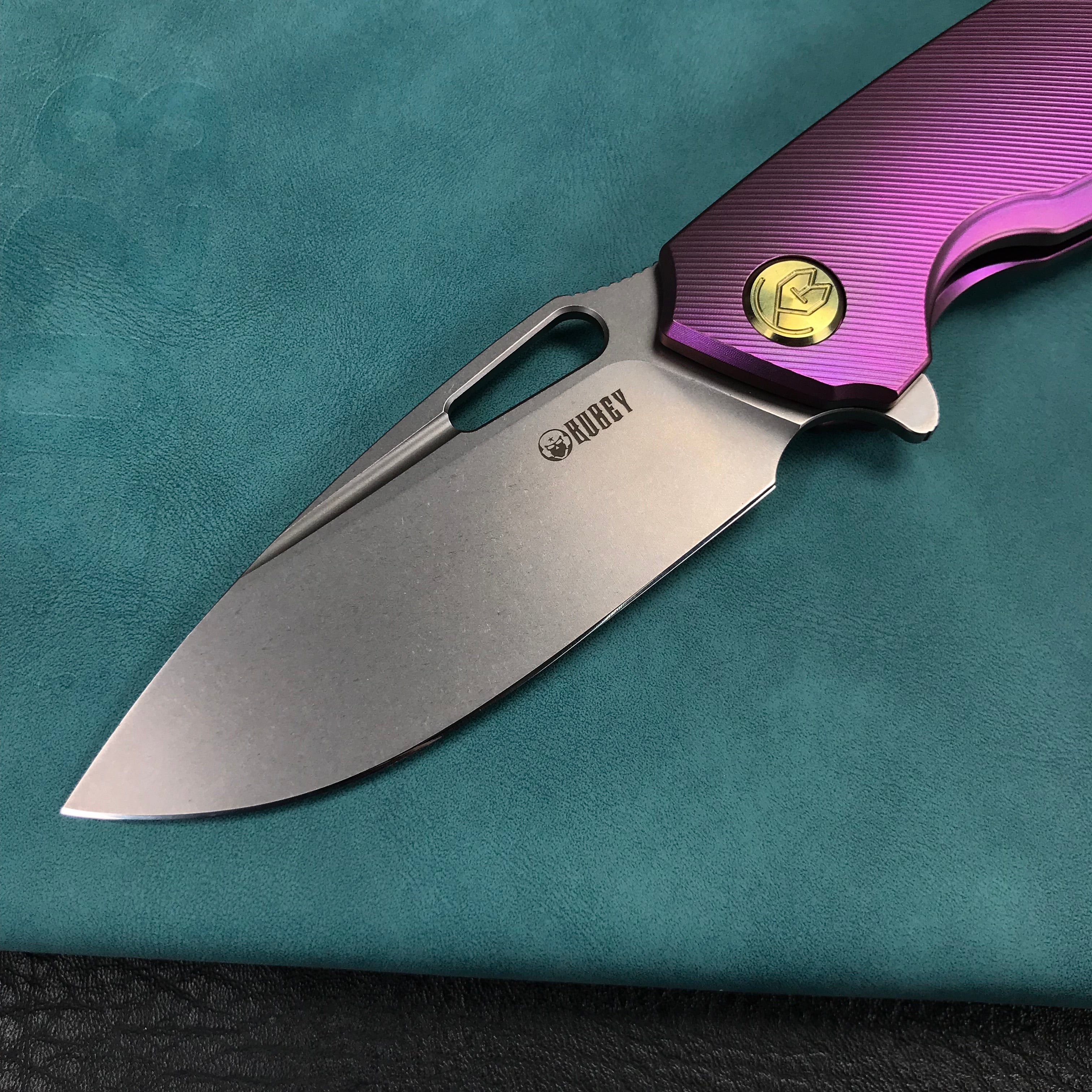 KUBEY KB360C Tityus Frame Lock Flipper Folding Knife  Purple 6AL4V Titanium Handle  3.39" Blasted Stonewashed 14C28N