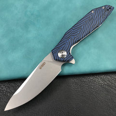 KUBEY KU117J Nova Liner Lock Flipper Folding Pocket Knife blue&black Damascus G10 Handle Beadblasted D2