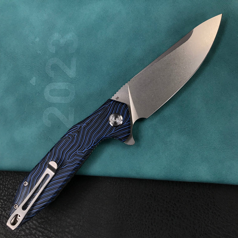 KUBEY KU117J Nova Liner Lock Flipper Folding Pocket Knife blue&black Damascus G10 Handle Beadblasted D2