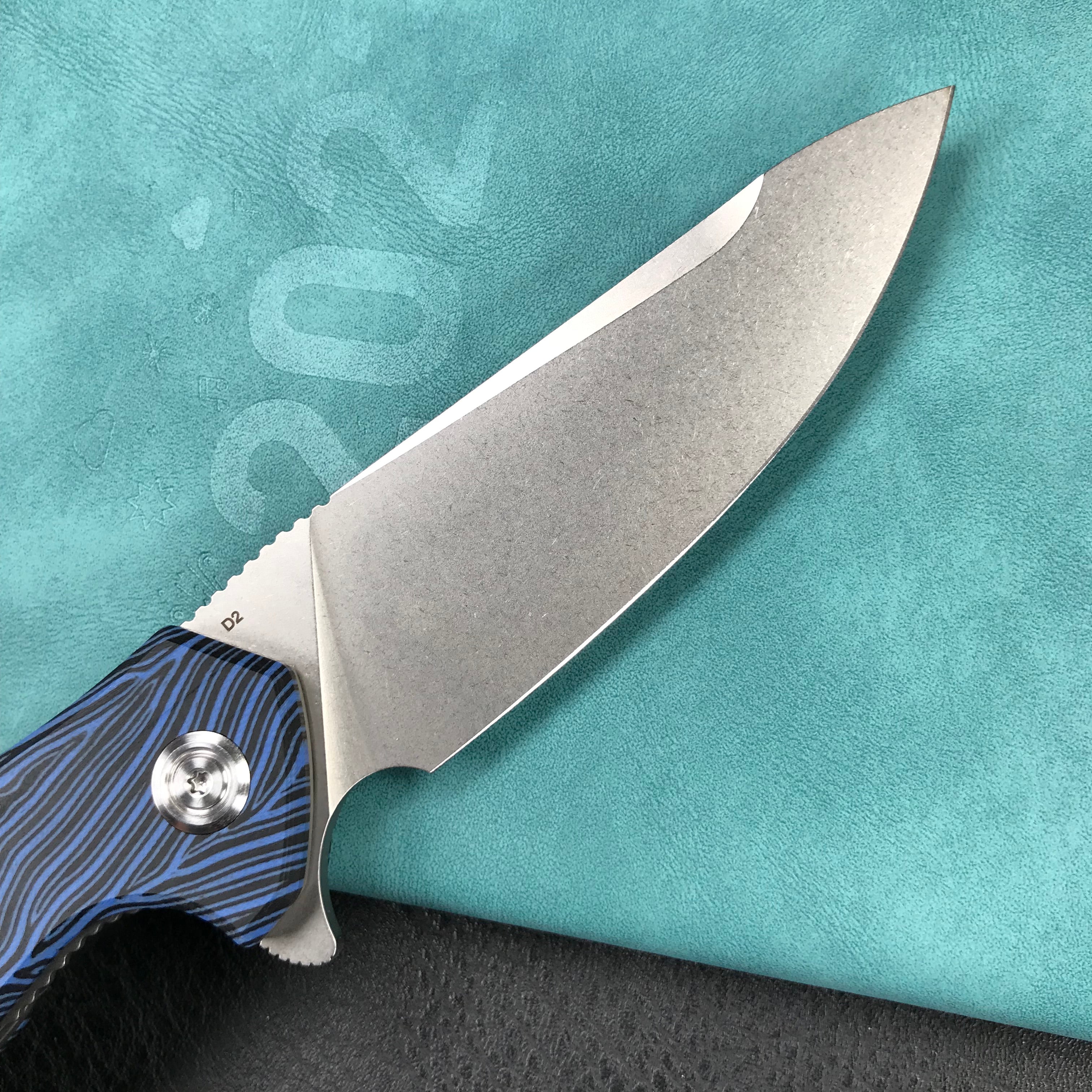 KUBEY KU117J Nova Liner Lock Flipper Folding Pocket Knife blue&black Damascus G10 Handle Beadblasted D2