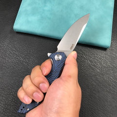 KUBEY KU117J Nova Liner Lock Flipper Folding Pocket Knife blue&black Damascus G10 Handle Beadblasted D2