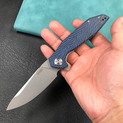 KUBEY KU117J Nova Liner Lock Flipper Folding Pocket Knife blue&black Damascus G10 Handle Beadblasted D2