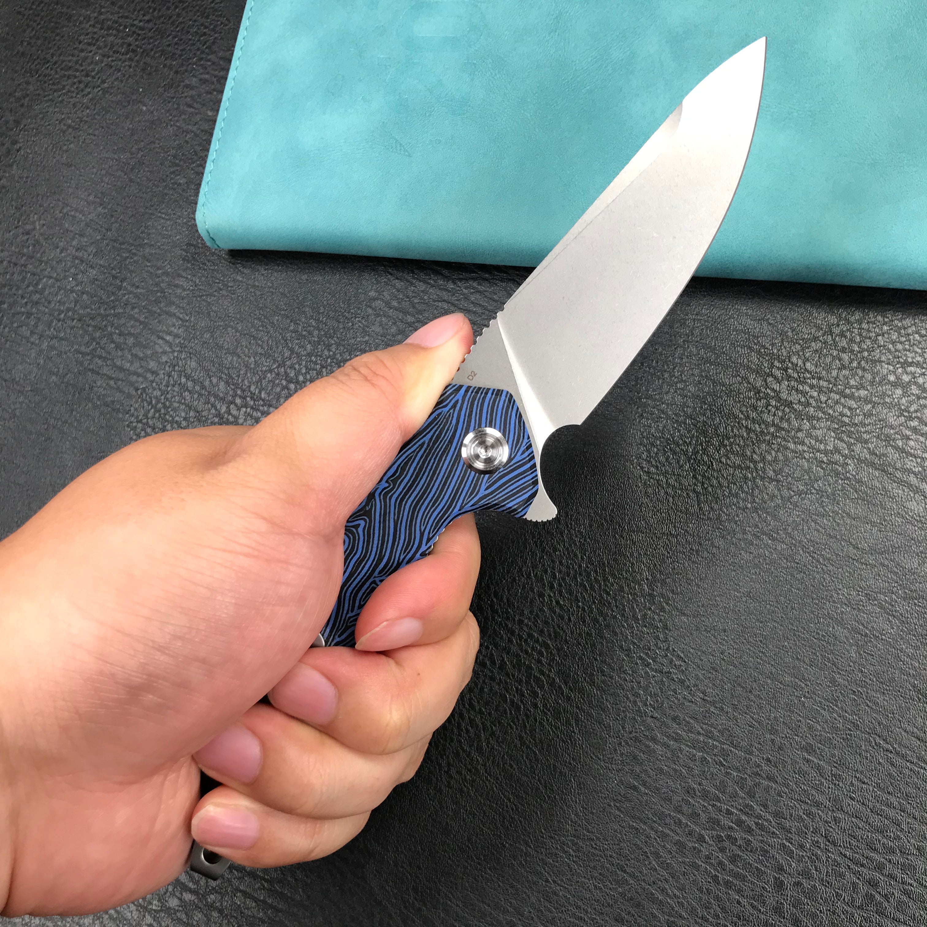 KUBEY KU117J Nova Liner Lock Flipper Folding Pocket Knife blue&black Damascus G10 Handle Beadblasted D2