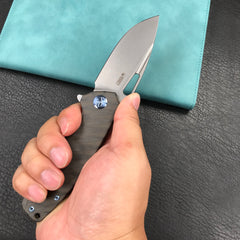 KUBEY KB360E Tityus Frame Lock Flipper Folding Knife Tiger Stripe Pattern Flamed 6AL4V Titanium Handle  3.39" Blasted Stonewashed 14C28N