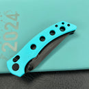 KUBEY KU172D Hound Crossbar Lock Folding Pocket Knife Tiffany Blue G-10 Handle 3.43" Blackwash 14C28N Blade