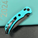 KUBEY KU172D Hound Crossbar Lock Folding Pocket Knife Tiffany Blue G-10 Handle 3.43" Blackwash 14C28N Blade