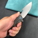 KUBEY KB360E Tityus Frame Lock Flipper Folding Knife Tiger Stripe Pattern Flamed 6AL4V Titanium Handle  3.39" Blasted Stonewashed 14C28N