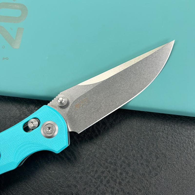 KUBEY KU172C  Hound Crossbar Lock Folding Pocket Knife Tiffany Blue G-10 Handle 3.43" Stonewash 14C28N Blade