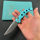 KUBEY KU172C  Hound Crossbar Lock Folding Pocket Knife Tiffany Blue G-10 Handle 3.43" Stonewash 14C28N Blade