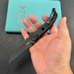 KUBEY KU172B Hound Crossbar Lock Folding Pocket Knife Black G-10 Handle 3.43" Blackwash 14C28N Blade