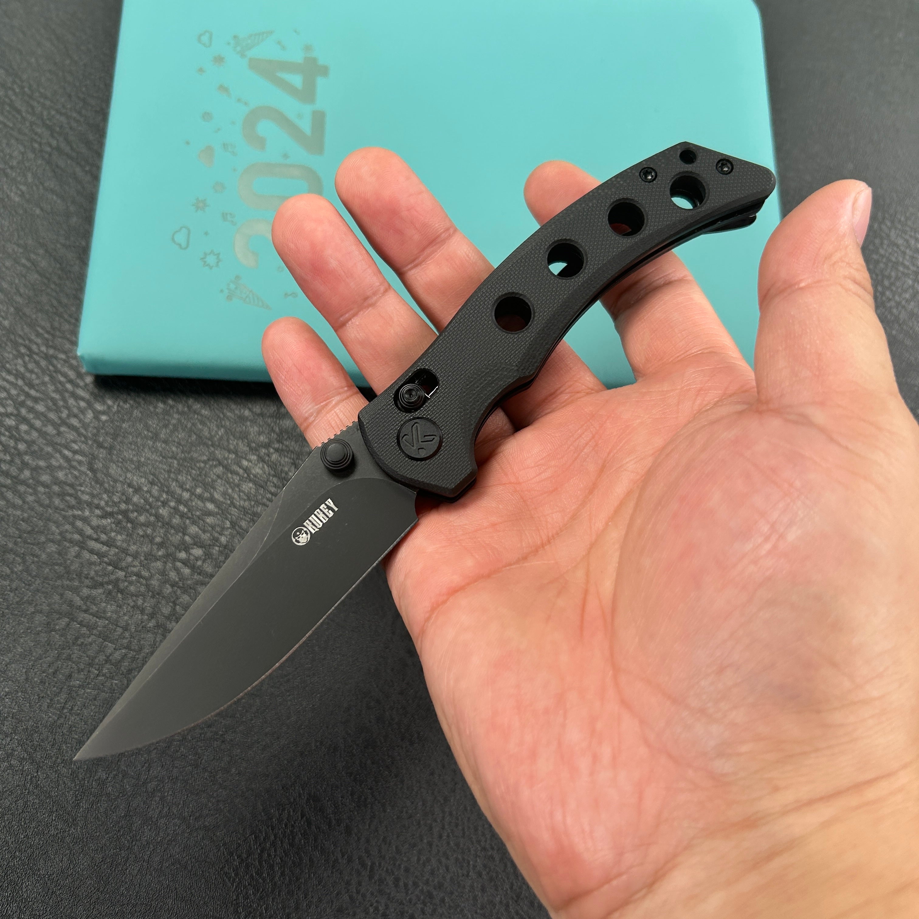 KUBEY KU172B Hound Crossbar Lock Folding Pocket Knife Black G-10 Handle 3.43" Blackwash 14C28N Blade