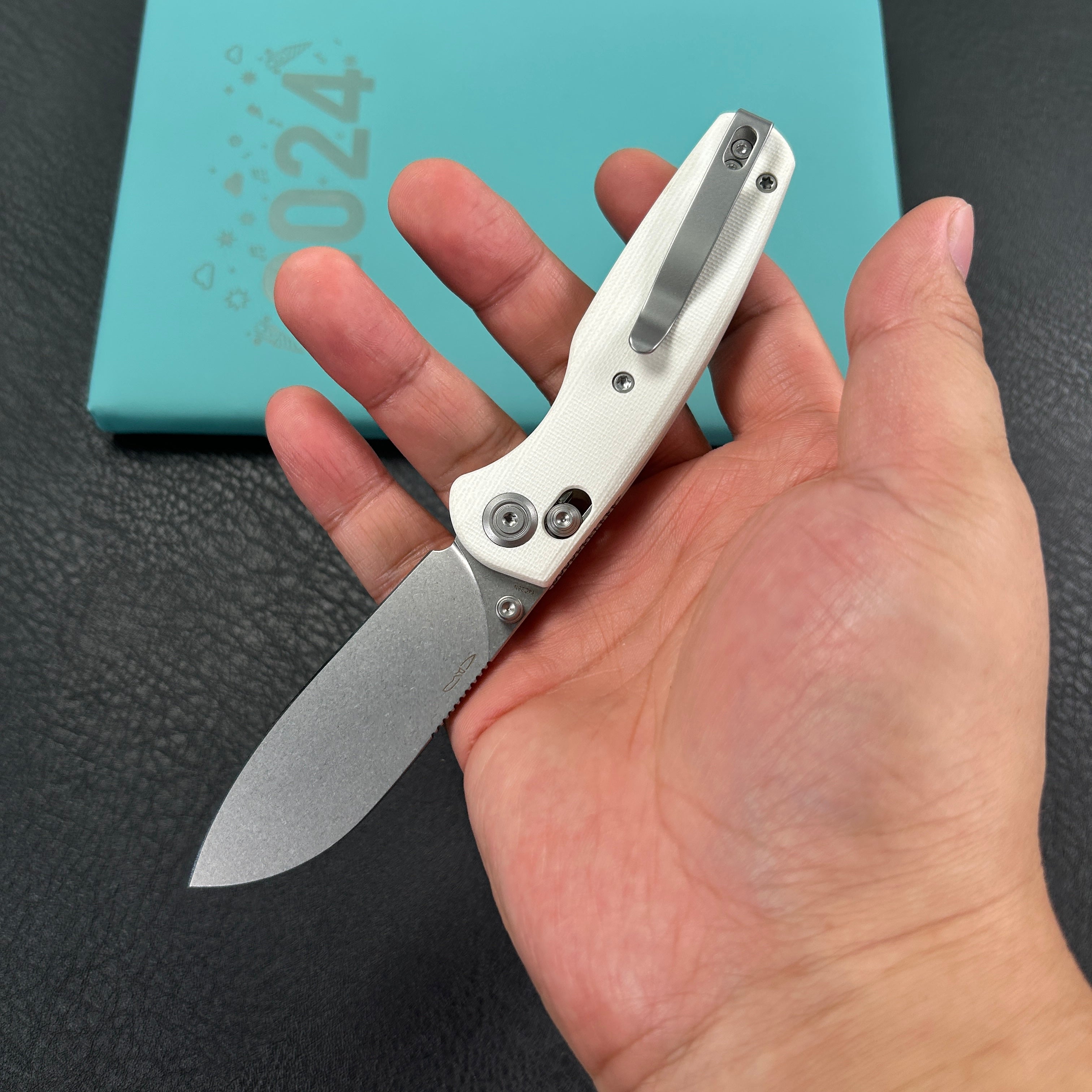 KUBEY KU288E Breeze Every Carry Pocket Knife Crossbar Lock White G10 Handle 3.03" Stonewash 14C28N Blade