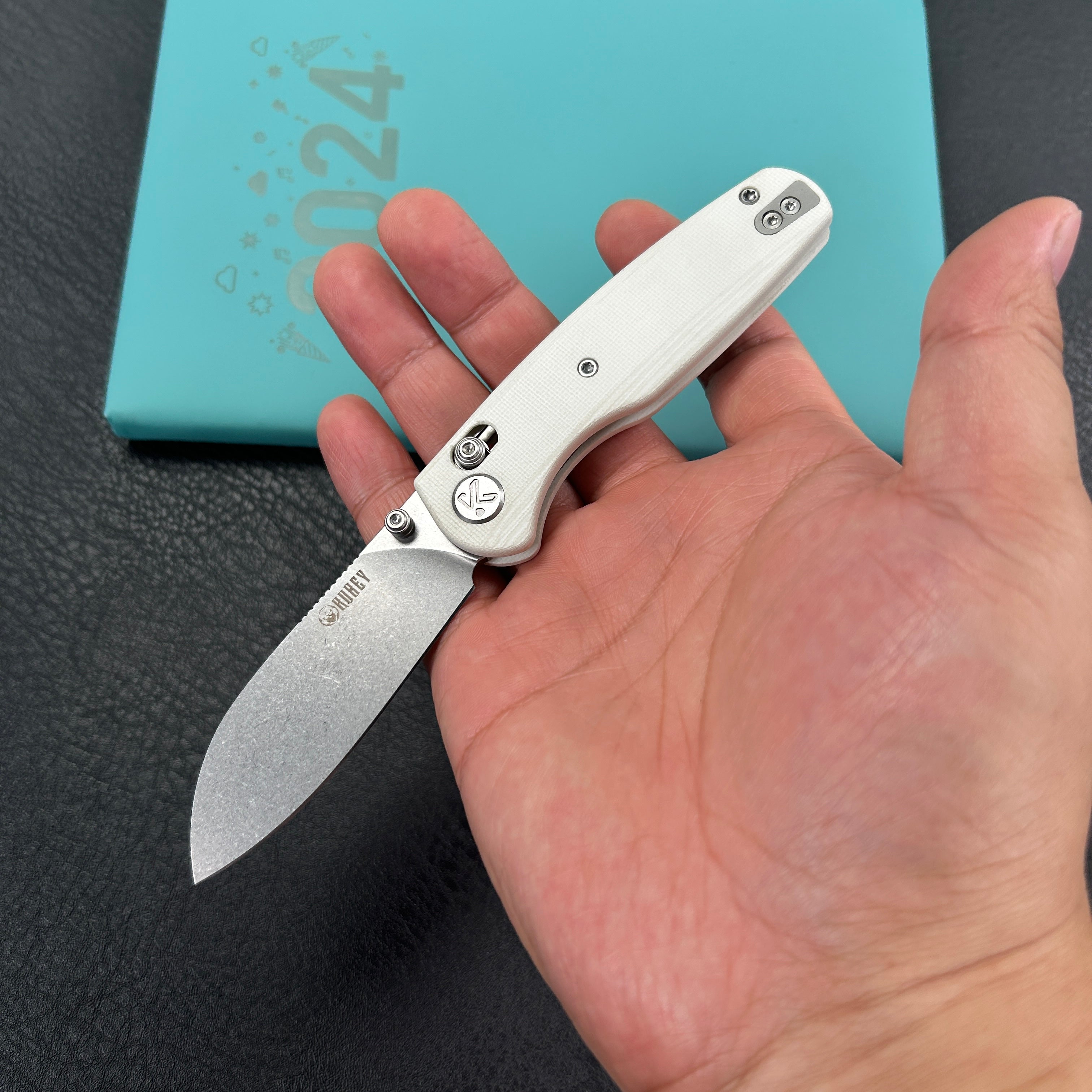 KUBEY KU288E Breeze Every Carry Pocket Knife Crossbar Lock White G10 Handle 3.03" Stonewash 14C28N Blade