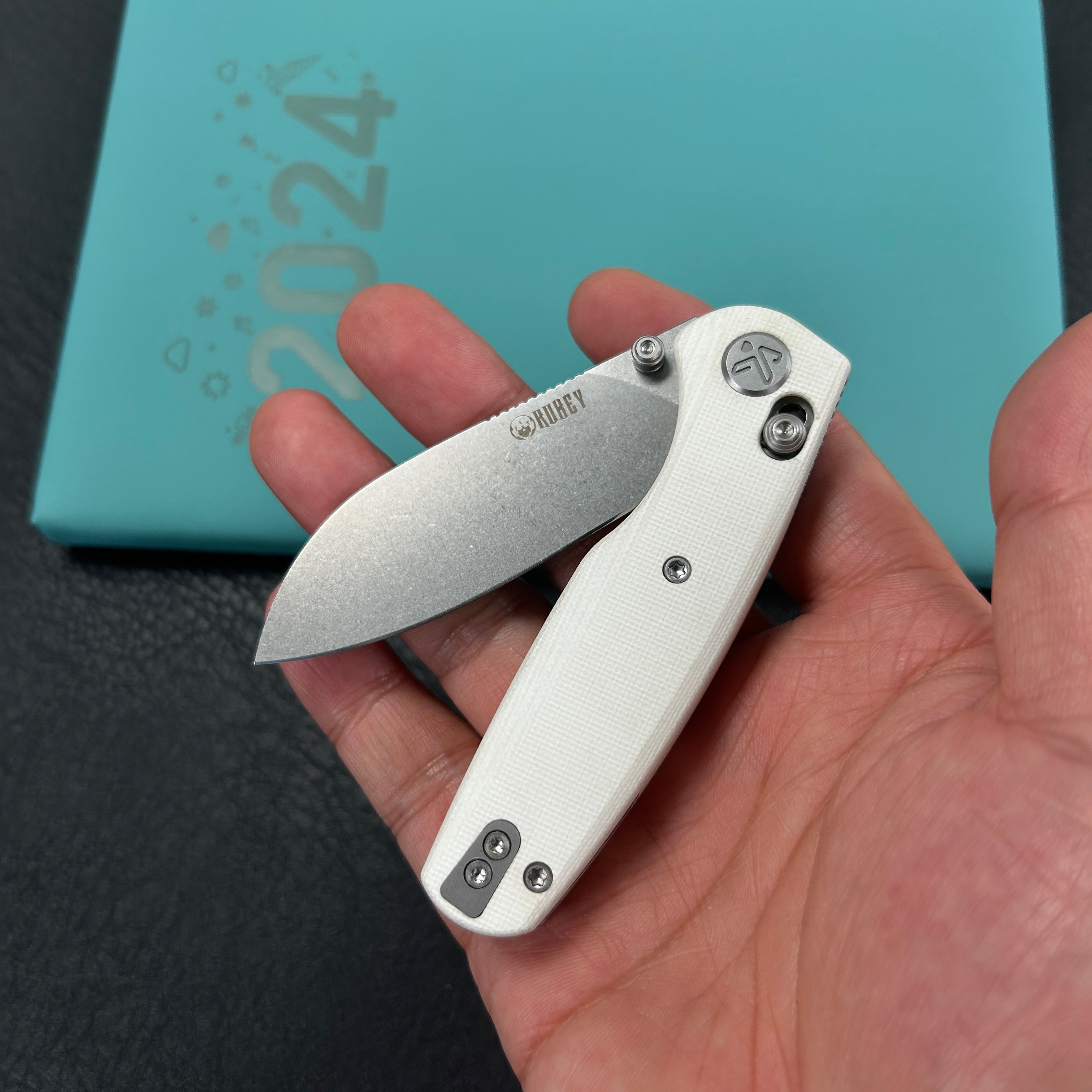 KUBEY KU288E Breeze Every Carry Pocket Knife Crossbar Lock White G10 Handle 3.03" Stonewash 14C28N Blade