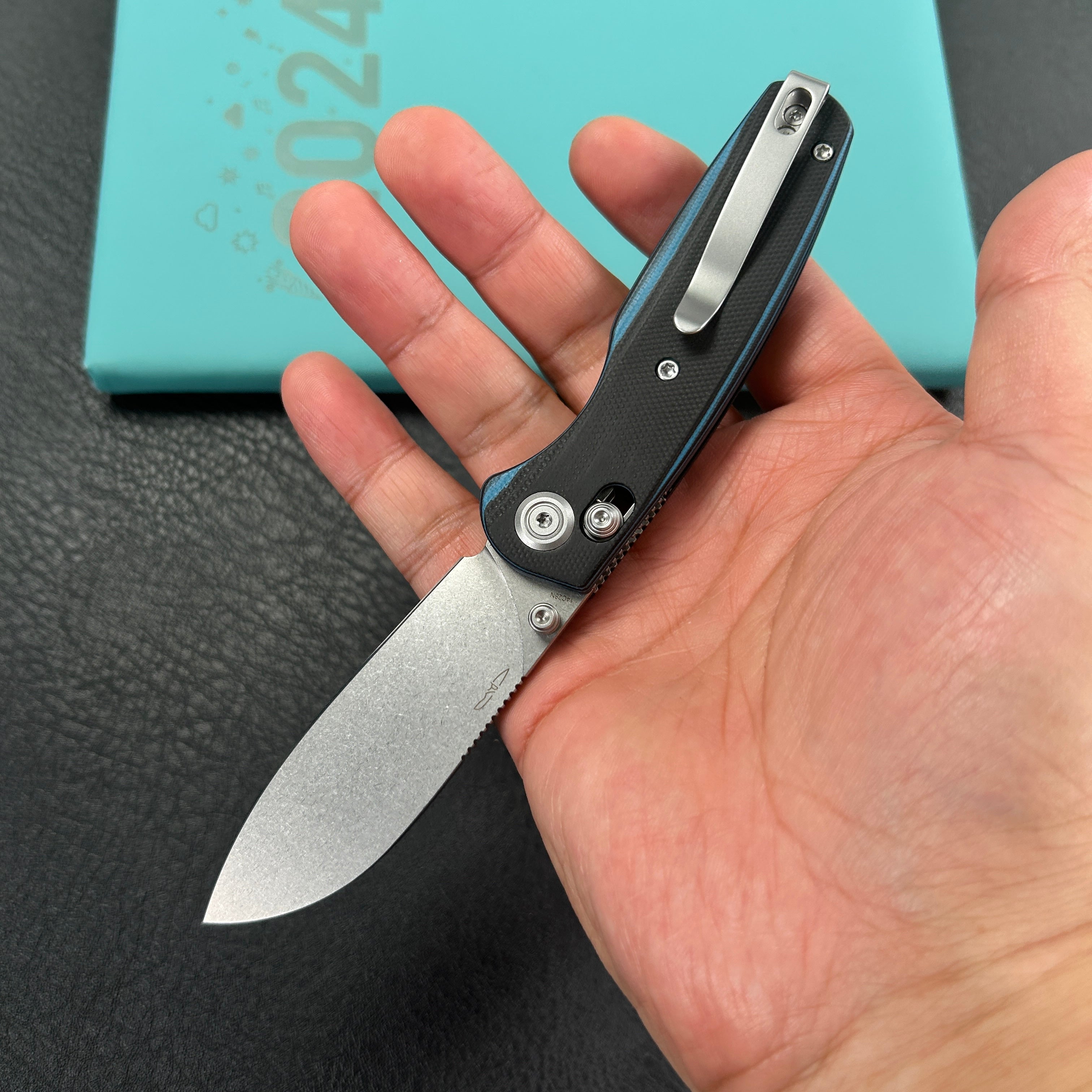 KUBEY KU288D Breeze Every Carry Pocket Knife Crossbar Lock Black Blue G10 Handle 3.03" Stonewash 14C28N Blade