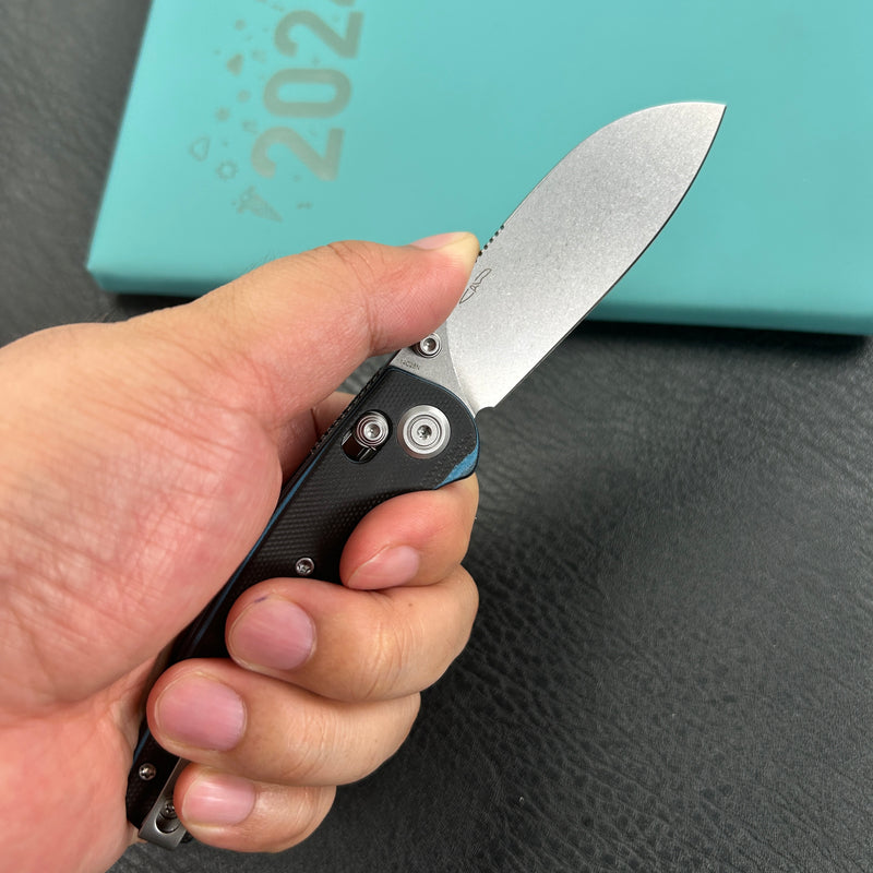 KUBEY KU288D Breeze Every Carry Pocket Knife Crossbar Lock Black Blue G10 Handle 3.03" Stonewash 14C28N Blade