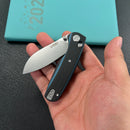 KUBEY KU288D Breeze Every Carry Pocket Knife Crossbar Lock Black Blue G10 Handle 3.03" Stonewash 14C28N Blade