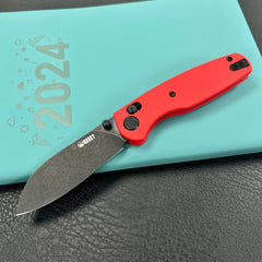 KUBEY KU288F  Breeze Every Carry Pocket Knife Crossbar Lock Red G10 Handle 3.03" Blackwash 14C28N Blade