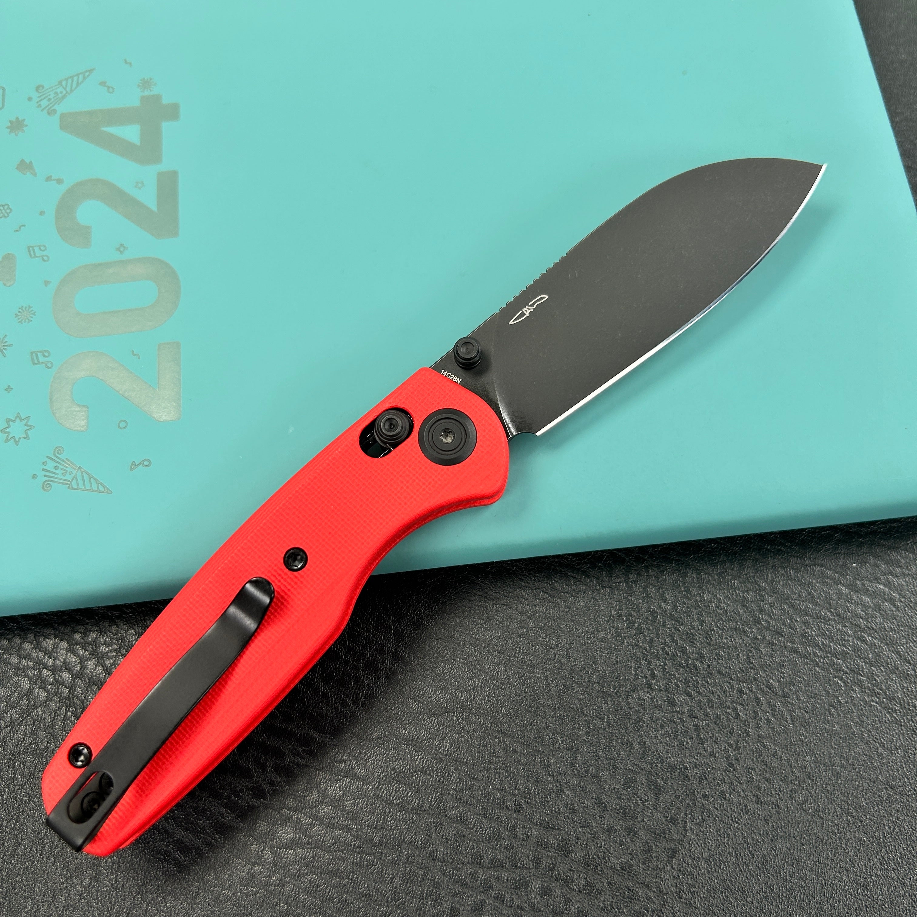 KUBEY KU288F  Breeze Every Carry Pocket Knife Crossbar Lock Red G10 Handle 3.03" Blackwash 14C28N Blade