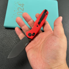 KUBEY KU288F  Breeze Every Carry Pocket Knife Crossbar Lock Red G10 Handle 3.03" Blackwash 14C28N Blade