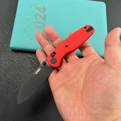 KUBEY KU288F  Breeze Every Carry Pocket Knife Crossbar Lock Red G10 Handle 3.03" Blackwash 14C28N Blade