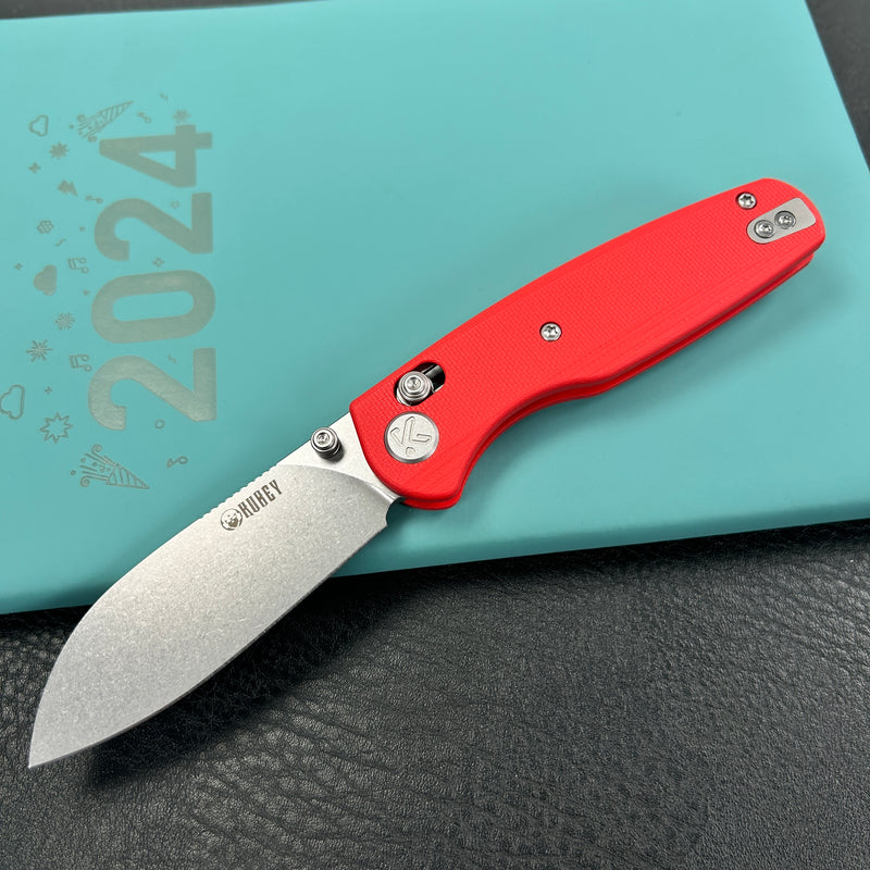 KUBEY  KU288B Breeze Every Carry Pocket Knife Crossbar Lock Red G10 Handle 3.03" Stonewash 14C28N Blade