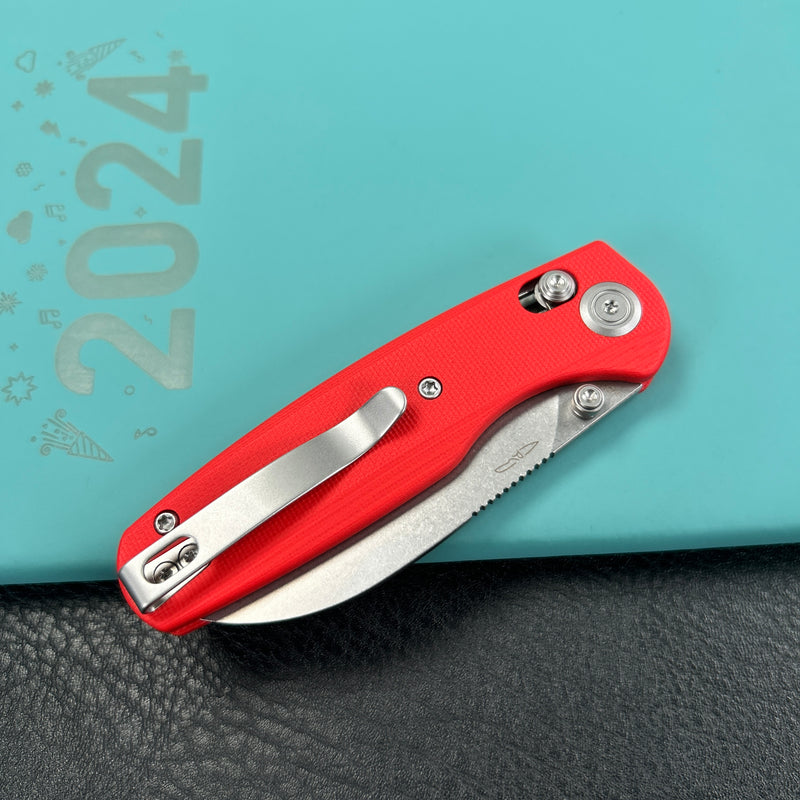 KUBEY  KU288B Breeze Every Carry Pocket Knife Crossbar Lock Red G10 Handle 3.03" Stonewash 14C28N Blade