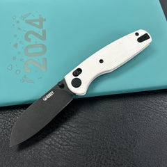 KUBEY KU288H Breeze Every Carry Pocket Knife Crossbar Lock White G10 Handle 3.03" Blackwash 14C28N Blade