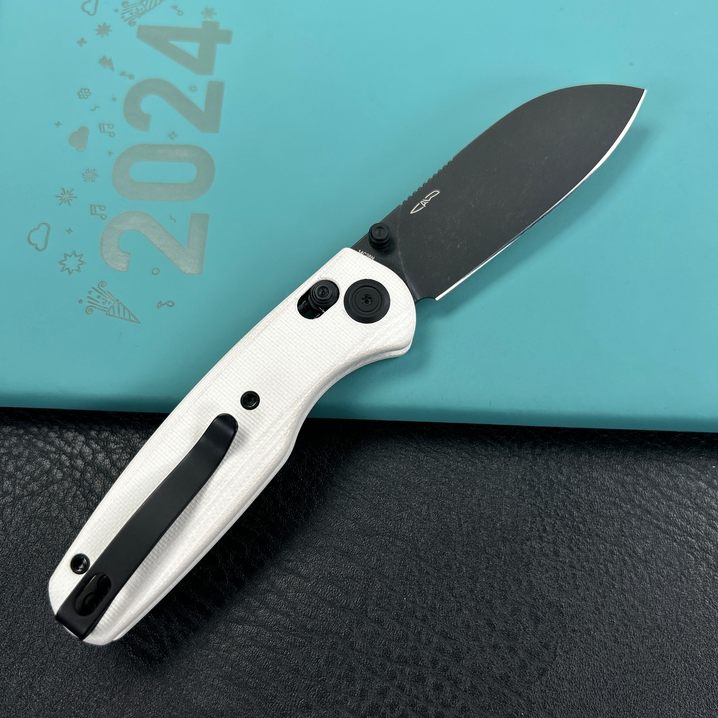 KUBEY KU288H Breeze Every Carry Pocket Knife Crossbar Lock White G10 Handle 3.03" Blackwash 14C28N Blade