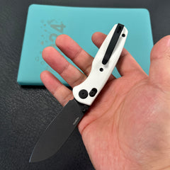 KUBEY KU288H Breeze Every Carry Pocket Knife Crossbar Lock White G10 Handle 3.03" Blackwash 14C28N Blade