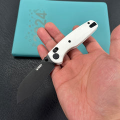 KUBEY KU288H Breeze Every Carry Pocket Knife Crossbar Lock White G10 Handle 3.03" Blackwash 14C28N Blade