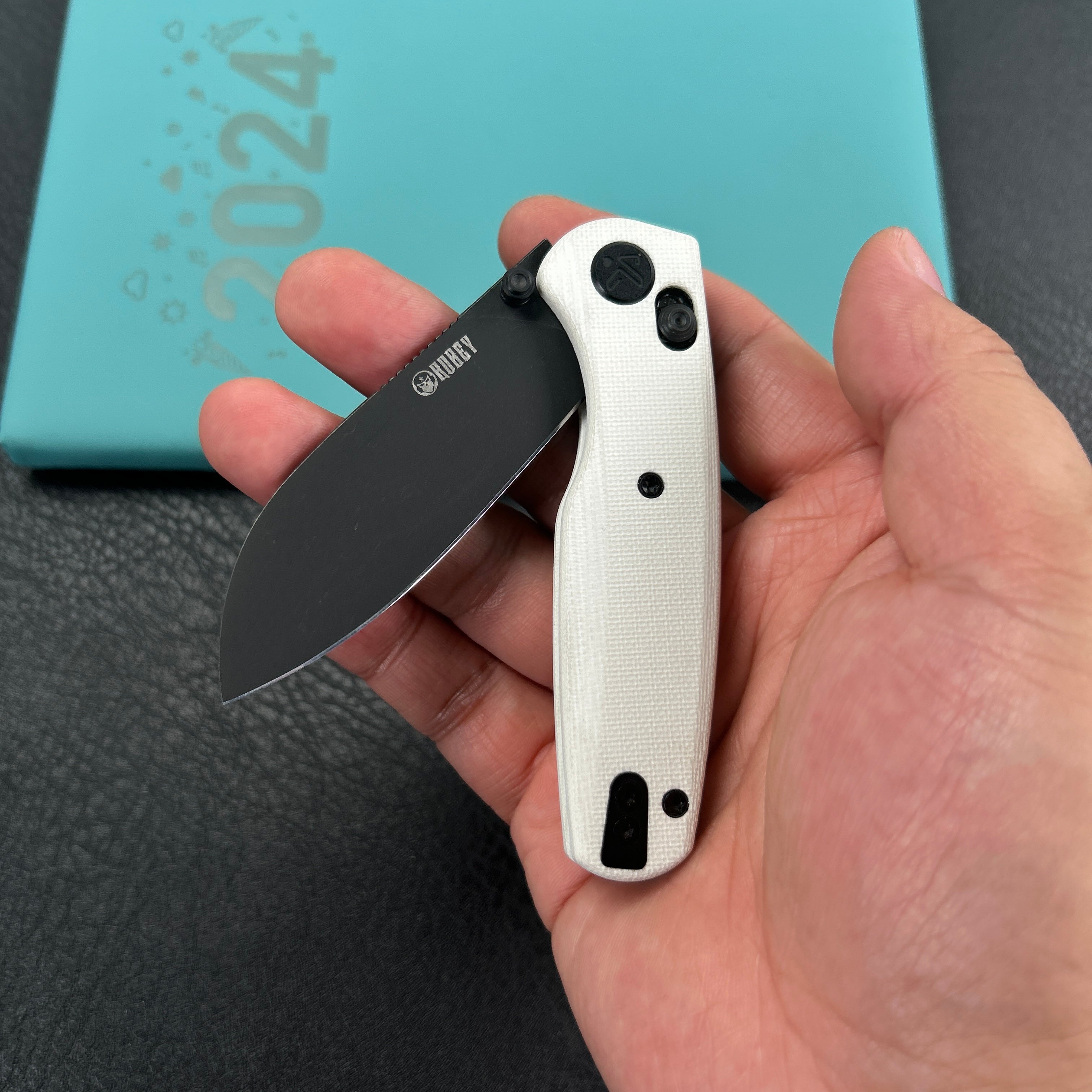 KUBEY KU288H Breeze Every Carry Pocket Knife Crossbar Lock White G10 Handle 3.03" Blackwash 14C28N Blade